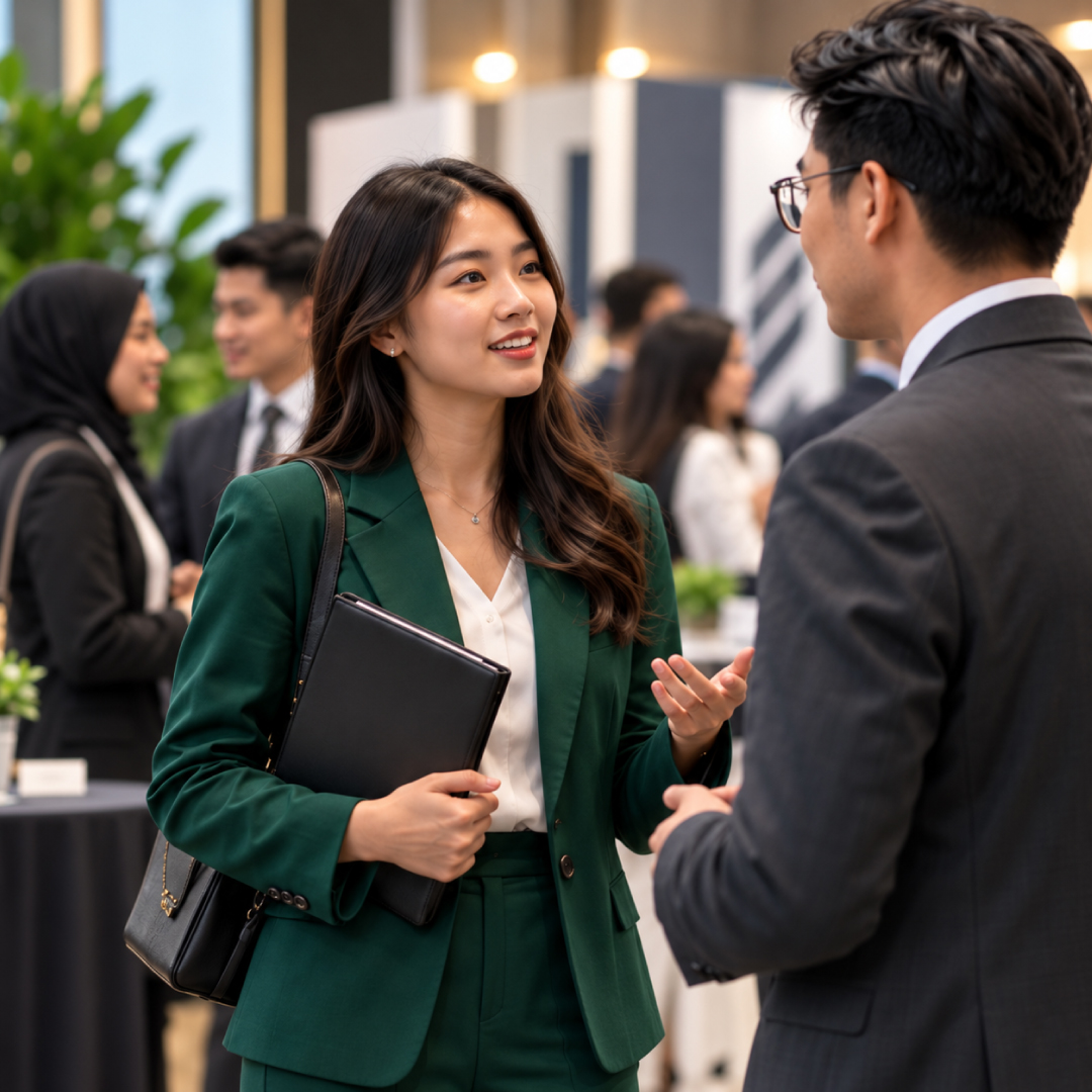 Law students and legal professionals in conversation at the BAC LexJob Expo
