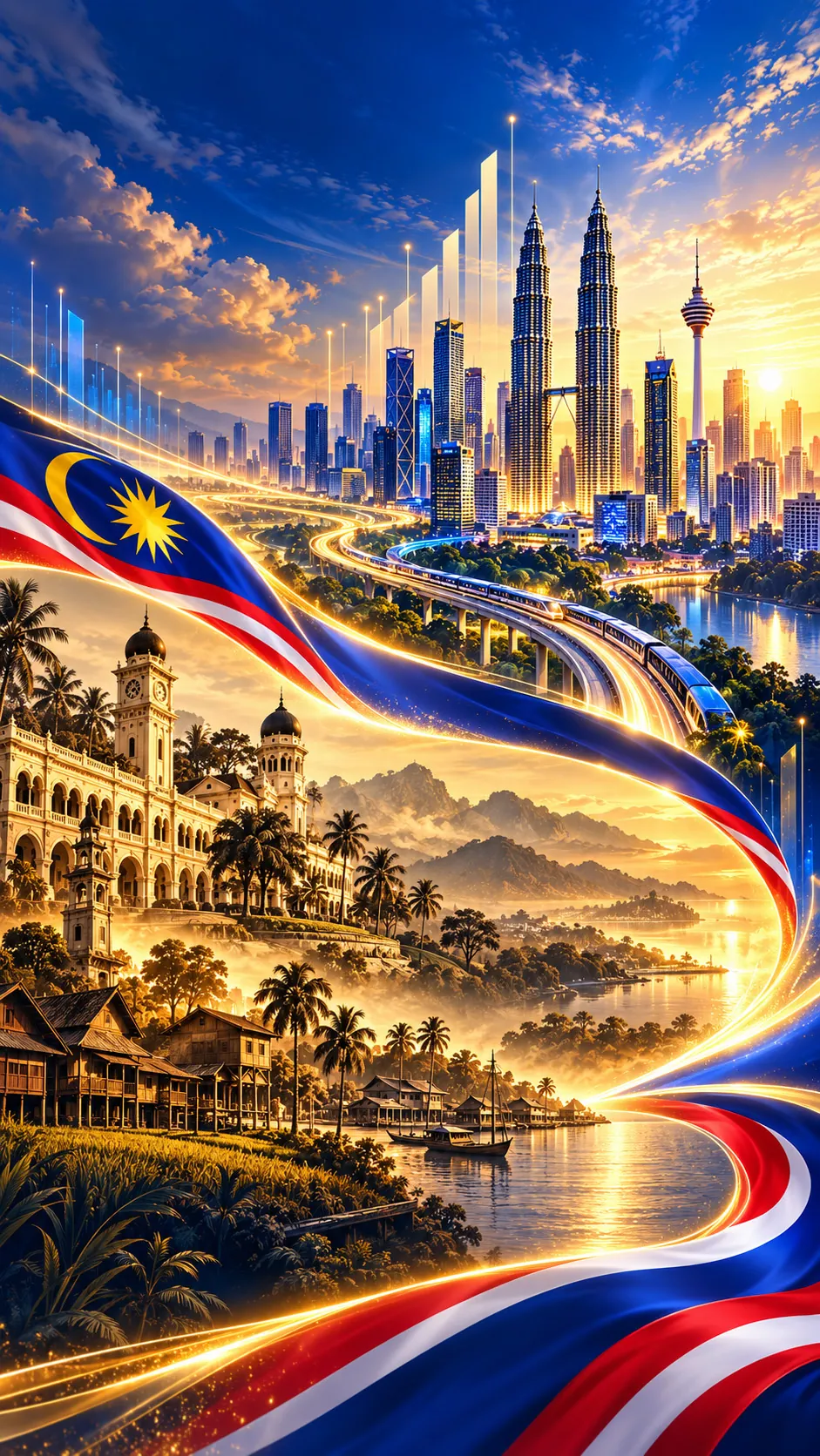 Malaysia economic development themed cityscape