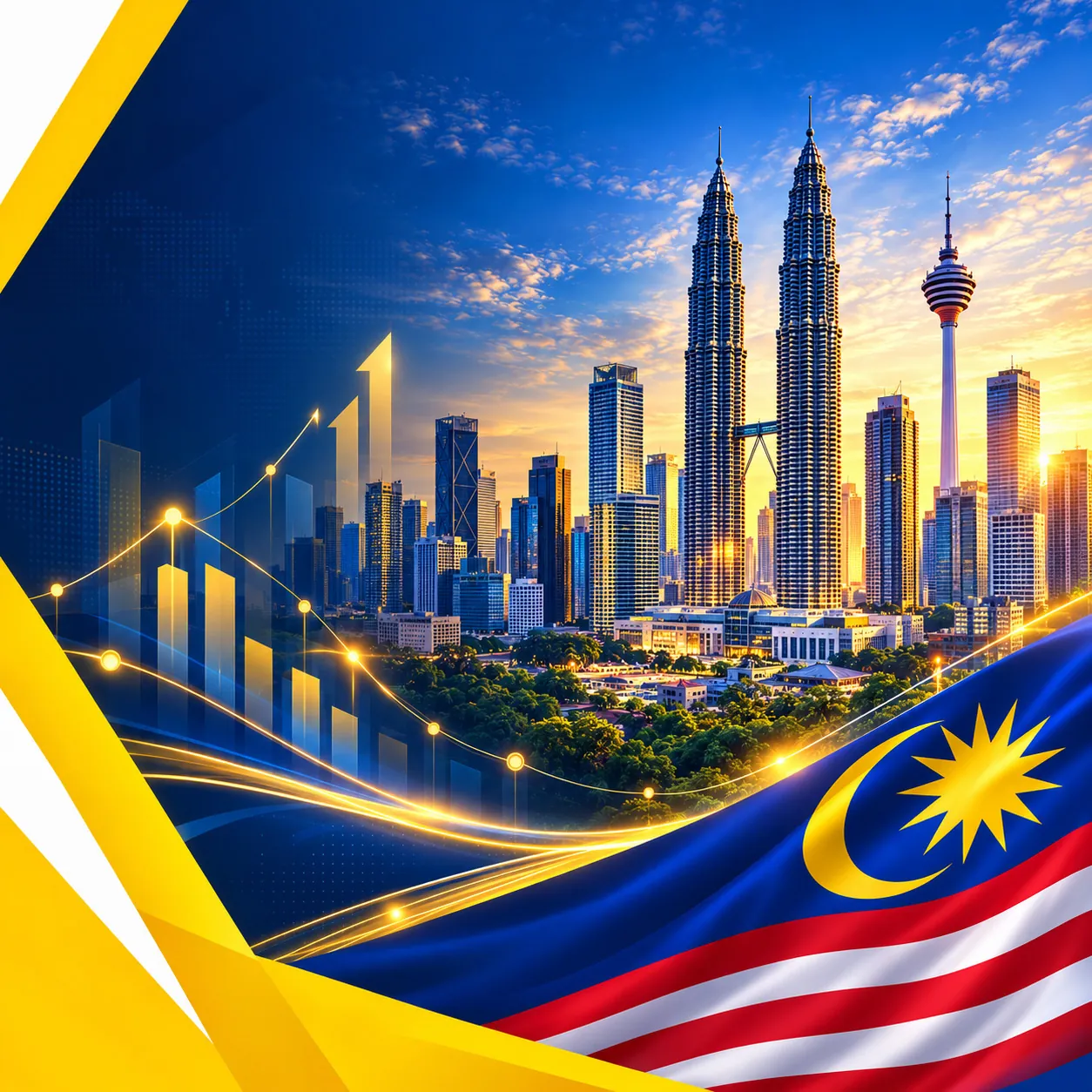 Kuala Lumpur skyline with Malaysian flag design